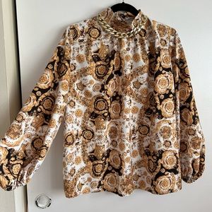 NWT Luxury Gold and white blouse with neck chain attached XL Modest Hijab